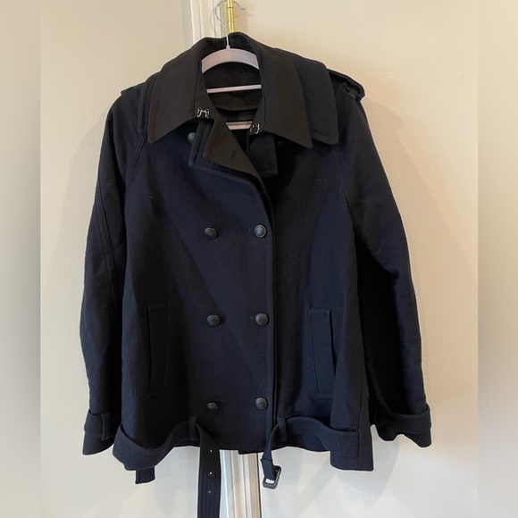 ALC Winter / Fall pcoat worn 2x navy blue and black, belted at wait and cuffs - Picture 1 of 5